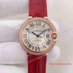 Replica Ballon Bleu De Cartier Watch Rose Gold Diamond Red Leather